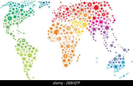 Vector world map made of virus shape silhouettes Stock Vector