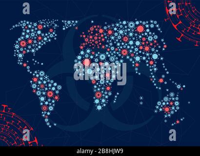 Vector world map made of virus shape silhouettes Stock Vector