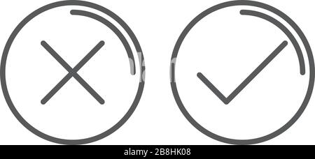Green tick and red cross check marks vector icon concept isolated on white background Stock Vector