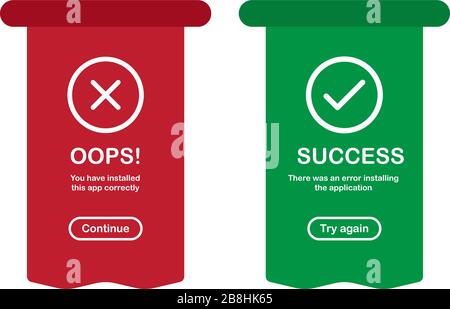 Green tick and red cross check marks vector icon concept isolated on white background Stock Vector