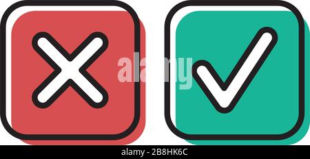 Green tick and red cross check marks vector icon concept isolated on white background Stock Vector