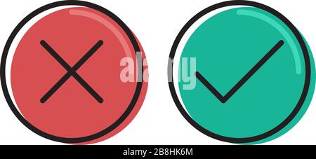 Green tick and red cross check marks vector icon concept isolated on white background Stock Vector