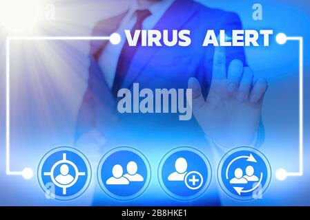 Word writing text Virus Alert. Business photo showcasing message warning of a nonexistent computer virus threat Stock Photo