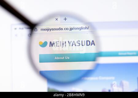 Los Angeles, California, USA - 20 March 2020: Meiji Yasuda Life Insurance company logo on website page close-up on screen, Illustrative Editorial Stock Photo