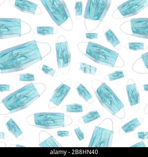 Seamless medical mask pattern. Medical protective masks isolated on white background. Healthcare and medical concept. Seamless pattern protective face Stock Photo