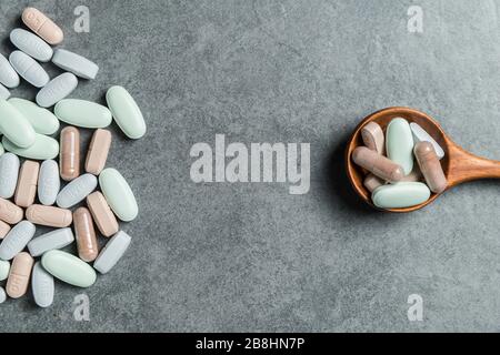 Vitamin pills, a bunch of health products Stock Photo