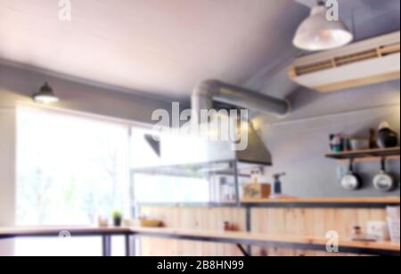 blurred picture of kitchen room, kitchen room vintage style, restaurant, dining room, home cooking for background Stock Photo