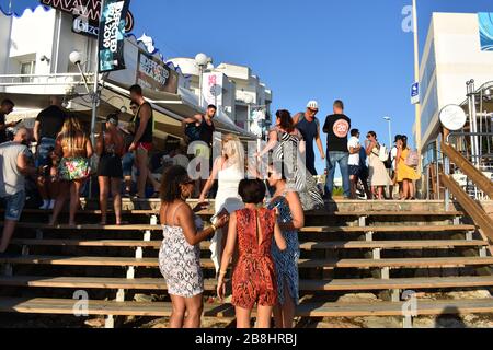 Steps in front Cafe Mambo bar, Sant Antoni de Portmany, Ibiza, Spain Stock Photo