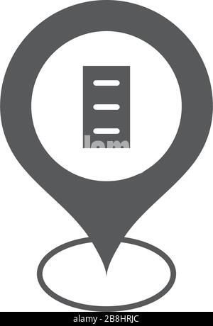 Office building and map pin vector icon symbol isolated on white background Stock Vector