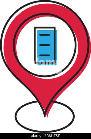 Office building and map pin vector icon symbol isolated on white background Stock Vector