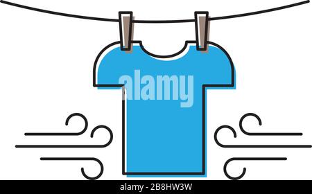 T-shirts hanging on a clothesline vector icon symbol isolated on white background Stock Vector