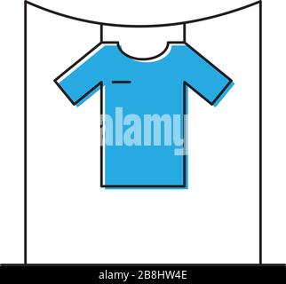 T-shirts hanging on a clothesline vector icon symbol isolated on white background Stock Vector
