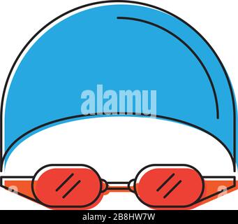 Swimming hat and glasses vector icon symbol isolated on white background Stock Vector