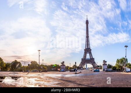 The Eiffel Tower seen from Pont d'Iena in Paris, France. Stock Photo