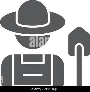 Farmer with shovel vector icon symbol isolated on white background Stock Vector