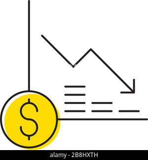 Dollar Loss graph vector icon symbol finance isolated on white background Stock Vector
