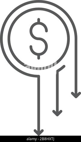 Dollar Loss graph vector icon symbol finance isolated on white background Stock Vector