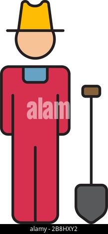 Farmer with shovel vector icon symbol isolated on white background Stock Vector