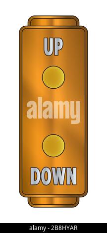 Old style elevator up and sown buttons in metal isolated on a white background Stock Vector