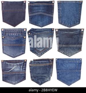 collection of different jeans pocket isolated on white. Stock Photo