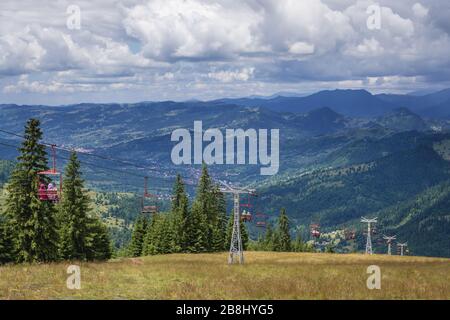 Cable car in Borsa resort in Rodna Mountains, located in Maramures County of Northern Romania Stock Photo