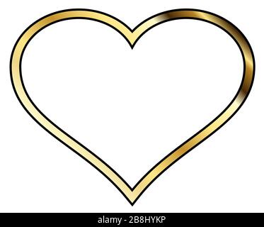 A golden heart outline with copy space and isolated on a white background Stock Vector