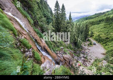 View from path next to Cascada Cailor - Horses Waterfall in Rodna National Park near Borsa resort in Rodna Mountains, Northern Romania Stock Photo