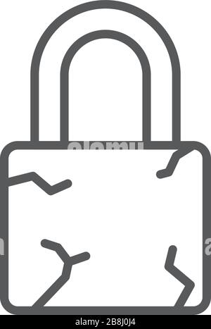 Broken padlock vector icon symbol security isolated on white background Stock Vector