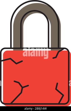 Broken padlock vector icon symbol security isolated on white background Stock Vector