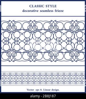 Ornamental lace seamless frieze design. Vector linear openwork pattern. Floral decorative motif. Retro style horizontal ornament Stock Vector