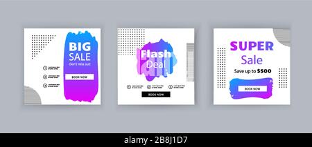 Business banners. Social Media Design. Square template vector. Abstract blots violet background Stock Vector