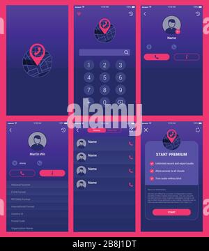 call recorder ui design mobile user interface Stock Vector