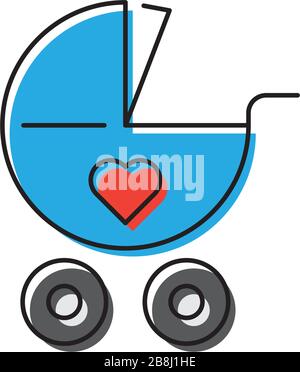 Baby stroller vector icon symbol tool isolated on white background Stock Vector