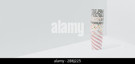 recyclable paper cup stand in a white corner Stock Photo