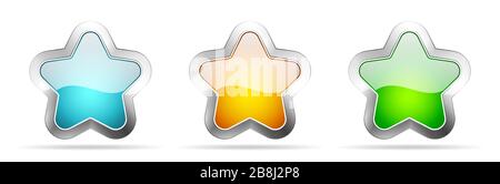 Star icons isolated. Set of glossy stars. Vector illustration. Shiny colored stars Stock Vector