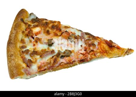 Meat feast pizza slice on an isolated white background with a clipping path Stock Photo