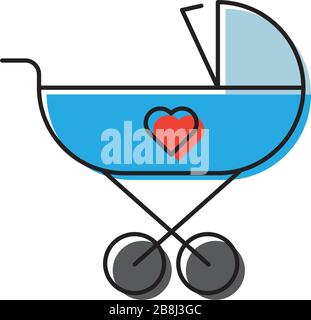 Baby stroller vector icon symbol tool isolated on white background Stock Vector