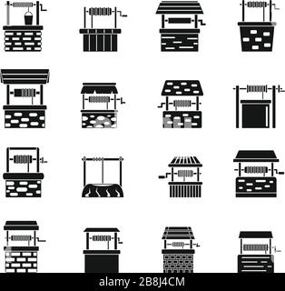 Water well farm icons set. Simple set of water well farm vector icons for web design on white background Stock Vector