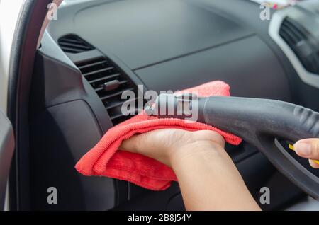 Clean the air of the car. Steam heat sterilization in air duct cleaning, disinfection of vehicles. Stock Photo