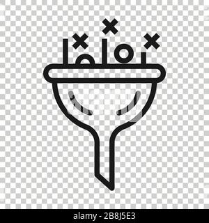 Filter icon in flat style. Funnel vector illustration on white isolated background. Chemical cone business concept. Stock Vector