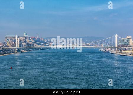 View over the Danube to the Hungarian capital Budapest Stock Photo