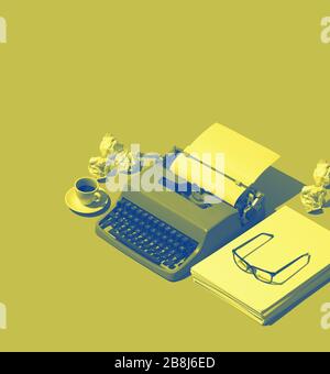 Vintage typewriter, coffee and crumpled paper on the blogger desk, creativity concept Stock Photo