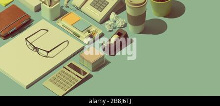 Business desktop with paperwork and stationery, business management concept, blank copy space Stock Photo