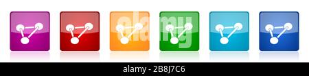 Chemistry icon set, colorful square glossy vector illustrations in 6 options for web design and mobile applications Stock Vector
