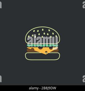 Burger Neon Icon Hamburger Fast Food Symbol vector icon eps 10 Stock Vector