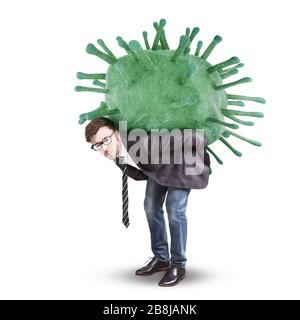 Businessman Struggling With A Virus - isolated on white Stock Photo