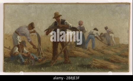 HISTORY OF WHEAT: THE REAPERS. OUTLINE FOR SCHOOL STREET DOMBASLE Paul-Albert Baudouin (1844-1931). 'Histoire du blé : les moissonneurs'. Esquisse pour l'école de la rue Dombasle. Huile sur toile, 1880. Musée des Beaux-Arts de la Ville de Paris, Petit Palais. Stock Photo