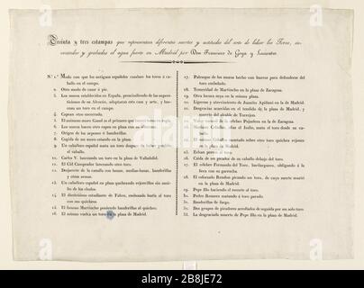 TAUROMACHIE - BOARD OF SECURITIES Francisco Goya (1746-1828). Tauromachie - Planche de titres. Première édition. Musée des Beaux-Arts de la Ville de Paris, Petit Palais. Stock Photo
