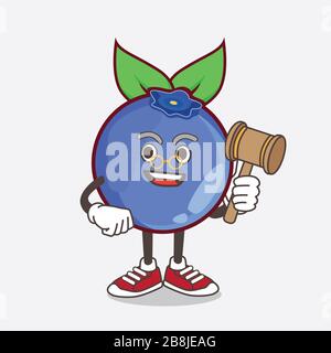 An illustration of Blueberry Fruit cartoon mascot character as wise judge Stock Photo