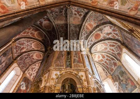 Interior of the Round church decorated with late Gothic painting and sculpture. Convent of the Order of Christ, Tomar. Santarém District. Portugal. Stock Photo